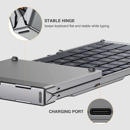 ProtoArc Foldable Bluetooth Keyboard, XK01 Folding Wireless Portable Keyboard with Numeric Keypad, Full-Size Travel Keyboards for iPad Tablet Smartphone Laptop PC Windows iOS Android, Black