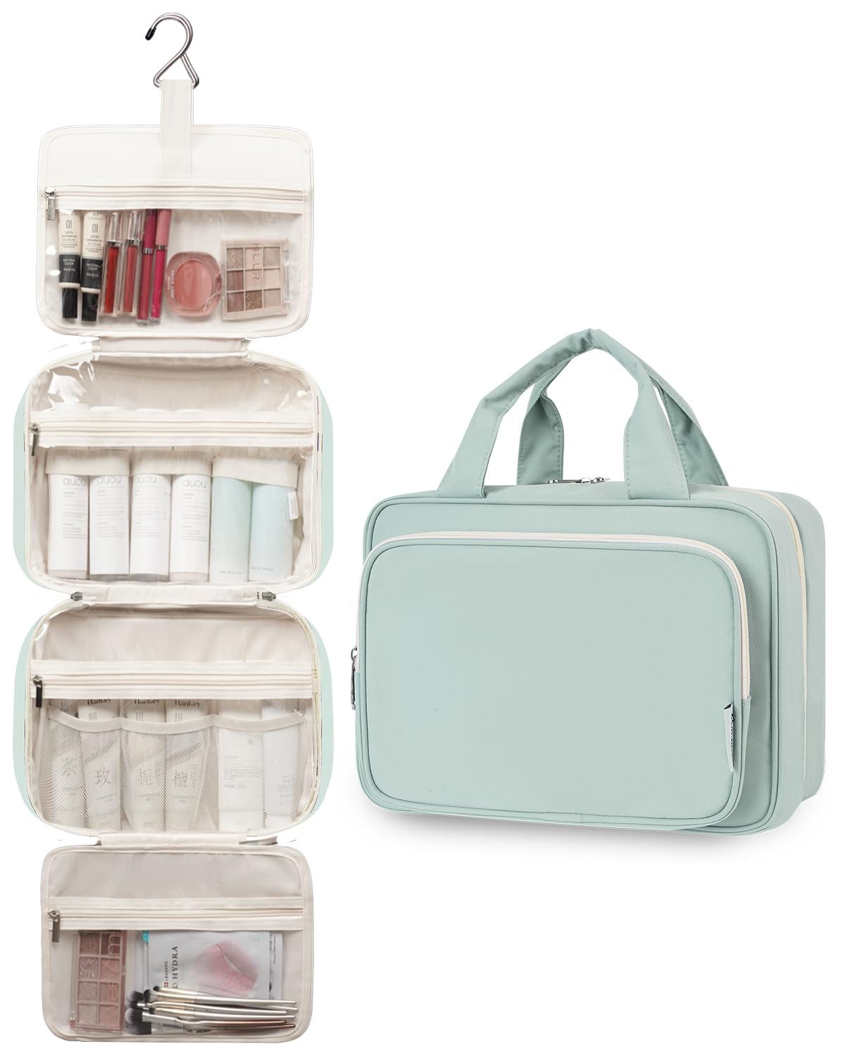 Narwey Large Hanging Travel Toiletry Bag for Women Wash Bag Cosmetics Makeup Bag Organizer for Full Size Accessories (Mint Green (Large))