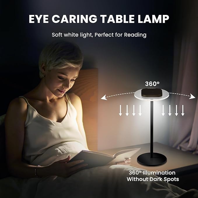 LOFTEK Cordless Table Lamps, Rechargeable Table Lamp, Up to 55 Hrs Ultra-Long Battery Life, Eye-Friendly, Touch Dimming, Portable Wireless Ambient Lighting (Black, 1 Pack)