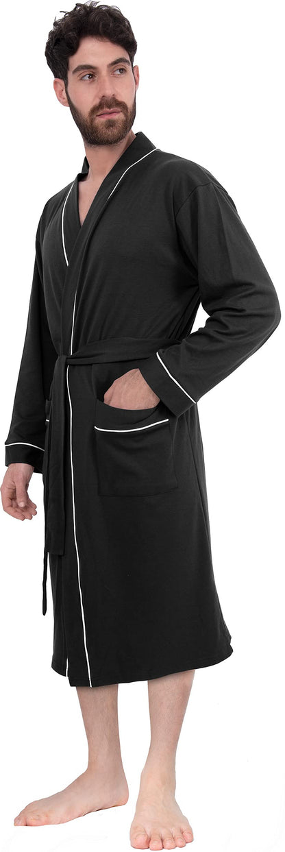 NY Threads Luxurious Men's Knit Robe Cotton Blend Dressing Gown, X-Large, Black