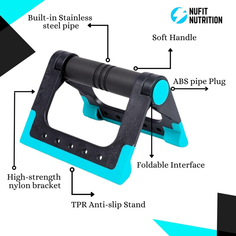 NuFit Portable Pushup Handles for Travel | Travel Push Up Bars for Hotel, Home Floor, and Gym Workouts, Ergonomic & Foldable Non-Slip Fitness Structure that Prevents Wrist & Elbow Strain