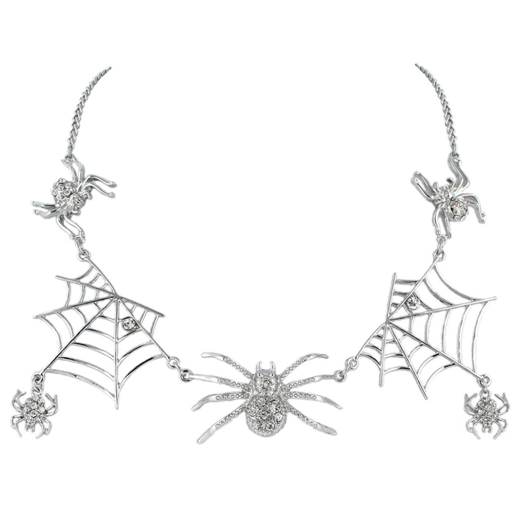 EVER FAITH Halloween Tarantula Spider Web Necklace Clear Austrian Crystal Silver-Tone