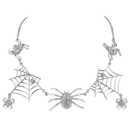 EVER FAITH Halloween Tarantula Spider Web Necklace Clear Austrian Crystal Silver-Tone