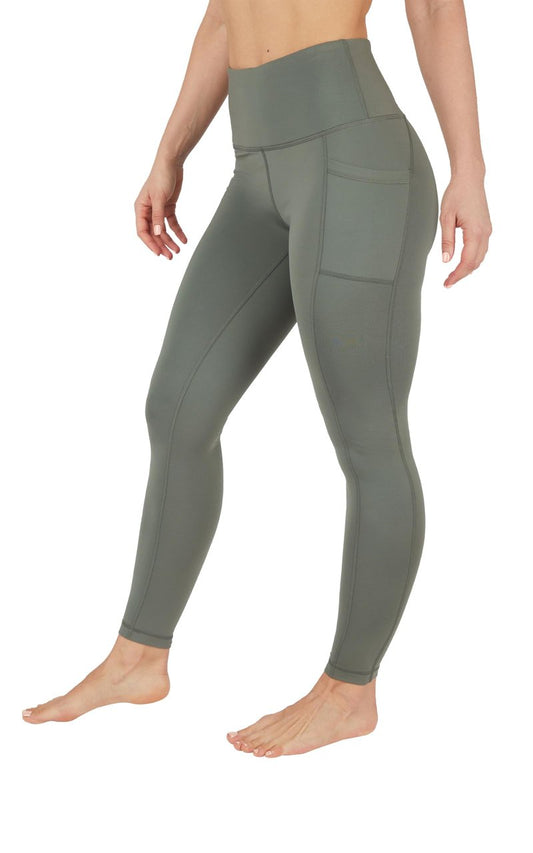 90 Degree By Reflex High Waist Fleece Lined Leggings with Side Pocket - Yoga Pants - Mulled Basil with Pocket - Large