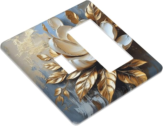 Decorative Art Light Switch Covers Gilded Bloom 2 Gang Single Toggle Rocker Combination Electrical Faceplate Switchplate Wall Plate for Home Decor