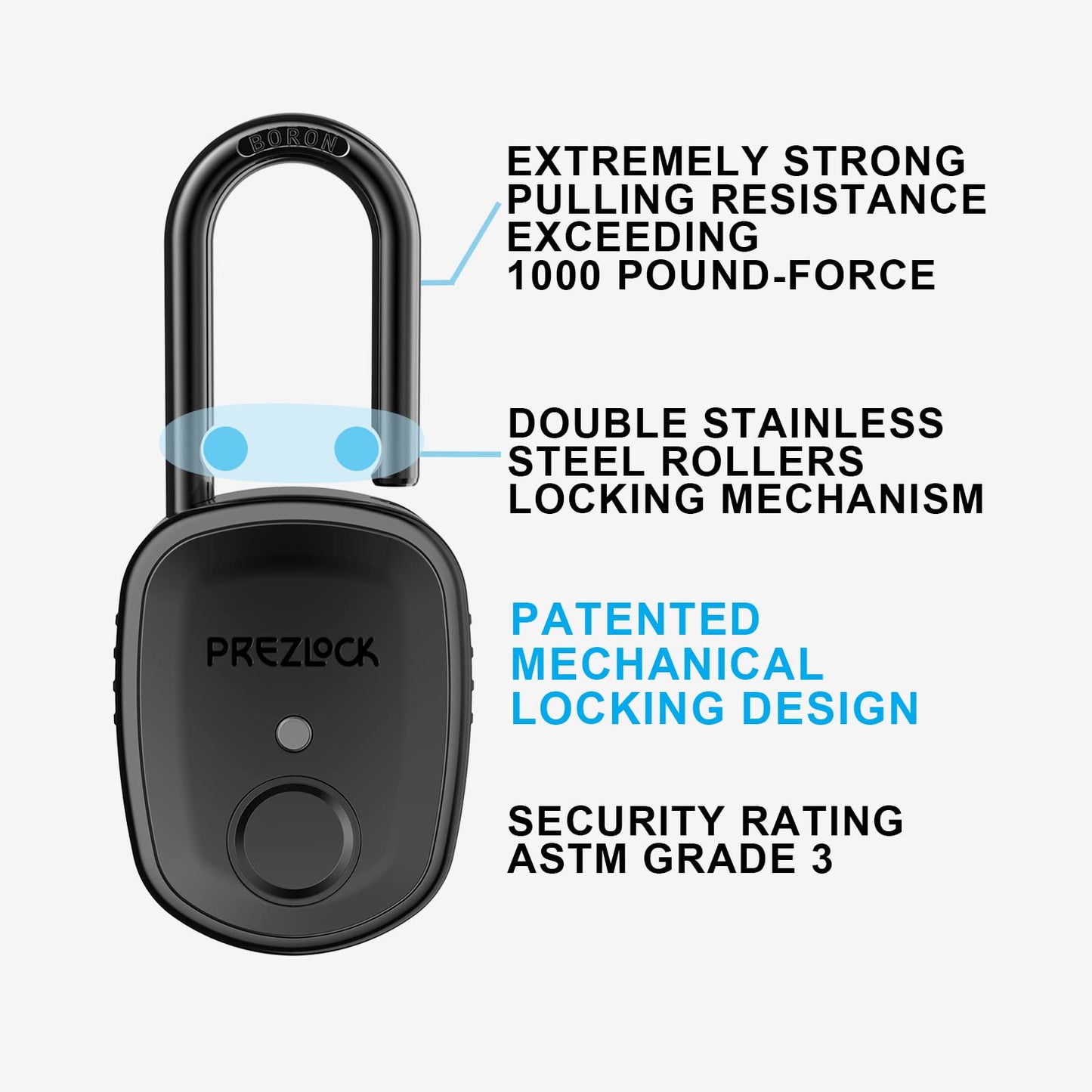 Fingerprint Padlock with Key Backup, 2keys, Prezlock, Smart Padlock with Keyless Biometric, Suitable for Outdoor and Heavy Duty, IP65 Waterproof. Graphite