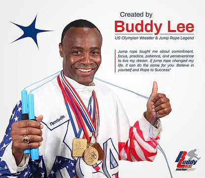 Buddy Lee Beaded Speed Jump Rope - Blue, Bamboo Shaped Handles | Soft TPU Beads, High Density Nylon Rope | Perfect Choice For Schools, Gym & Outdoor Jumping | Great for Rope Releases | Kids & Adults