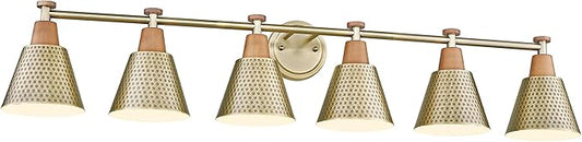 FEMILA Brass Light Fixture Bathroom, 6 Light Brushed Gold Vanity Light, 45.3" Bathroom Lighting Fixture Over Mirror, 4FG59B-6W BG