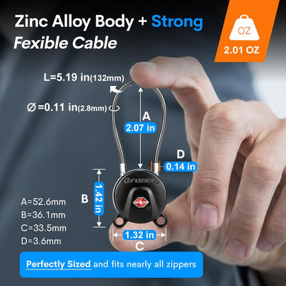 Forge TSA Approved Luggage Locks Ultra-Secure Dimple TSA006 Key Travel Locks with Zinc Alloy Body- Black 2 Cable Locks
