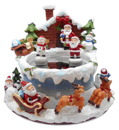 Lightahead Santa Claus Christmas Ice Skating Musical Pond Scene with 2 Figurines on Pond and Base Revolving, Santa Music Box in polyresin for Ages 15 and Above
