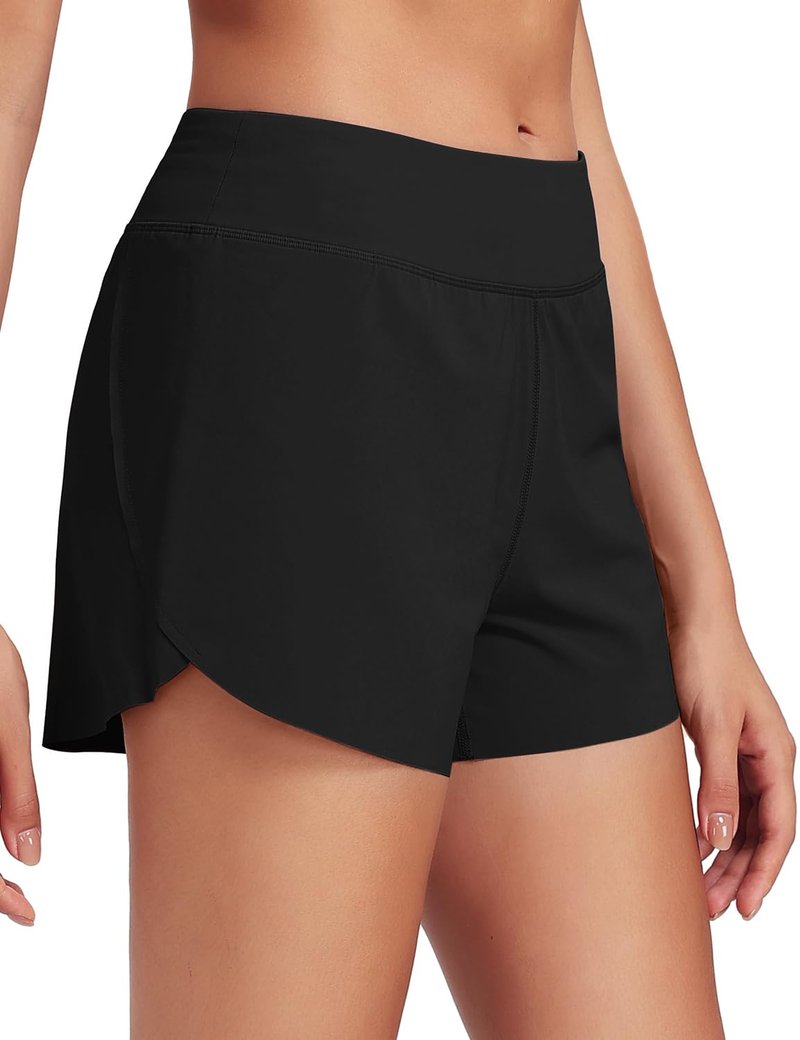 HeyNuts My Pace Athletic Shorts for Women, Upgraded Mid Waisted Running Shorts Workout Gym Shorts with Liner Spandex Shorts 3" Black M(8/10)