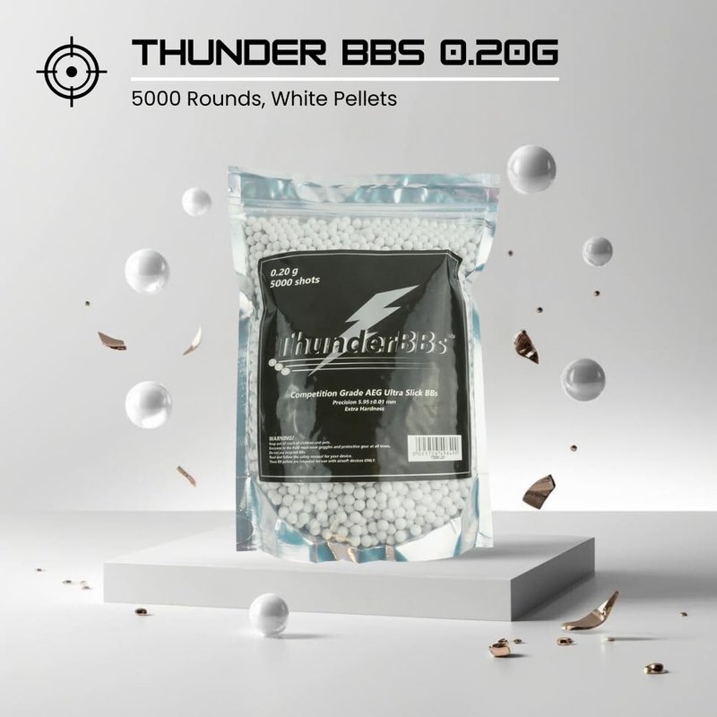 Thunder BBs TBB0.20 Airsoft BBS 0.20G, Competition Grade, White, 5000 Rounds/Bag