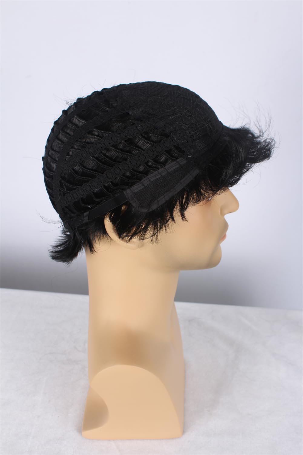 OYSRONG Men Short 11.81'' Black Curly Multifunction Fluffy Layered Frizzy Cosplay Heat Resistant Fibre Wig For Men