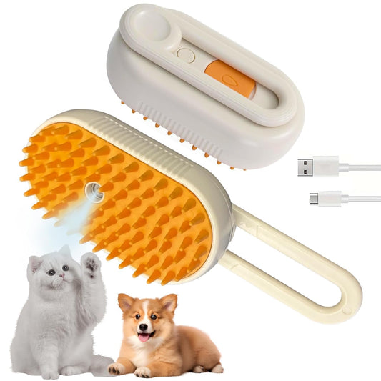 Cat Steam Brush for Shedding Dog Brush with Steam Pet Hair Cleaning Brush Comb for Spray 3 in 1 Pet Grooming for Long & Short Haired Pets – Spritz Defur Comb for cats(orange)