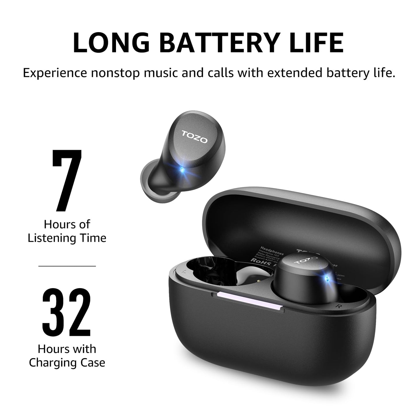 TOZO A1 Wireless Earbuds, Bluetooth 5.3 Earphones, Support APP EQ Setting, 30H Long Playtime, Ear Buds with HiFi Stereo Sound, Light-Weight Wireless Earphones, IPX5 Waterproof