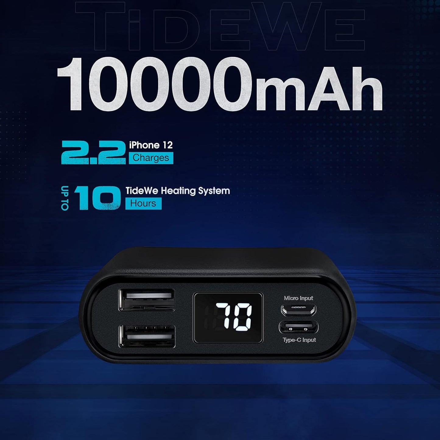 TIDEWE Power Bank, Rechargeable Battery Pack Suitable for Heated Clothes, USB-C 10000mAh Portable Charger with Dual Output Port for iPhone, Samsung Galaxy, and More（Include Power Bank & USB-C Only）