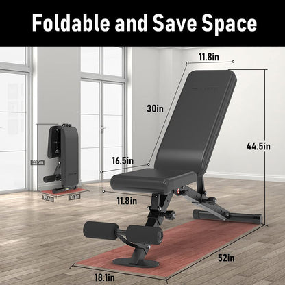 leikefitness Adjustable Weight Bench Foldable Workout Exercise Bench with Automatic Lock for Upright Incline Decline and Flat Full Body Exercise