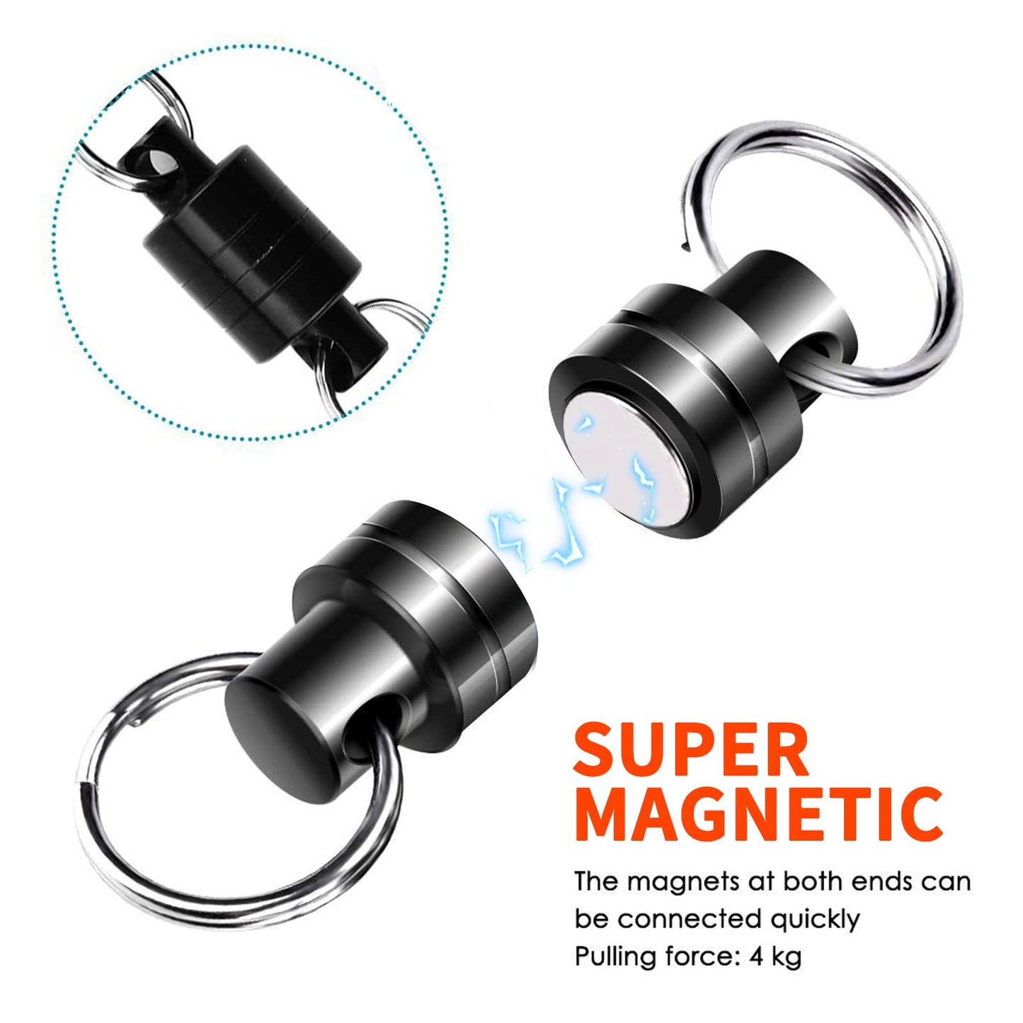 Magnetic Quick Release Keychain with 2 Pcs Aluminum D Ring Carabiners Landing Holder Screw Locking Buckle Hook D Shape Spring Snap Keychain Clips for Fly Fishing Magnet Metal Hooks