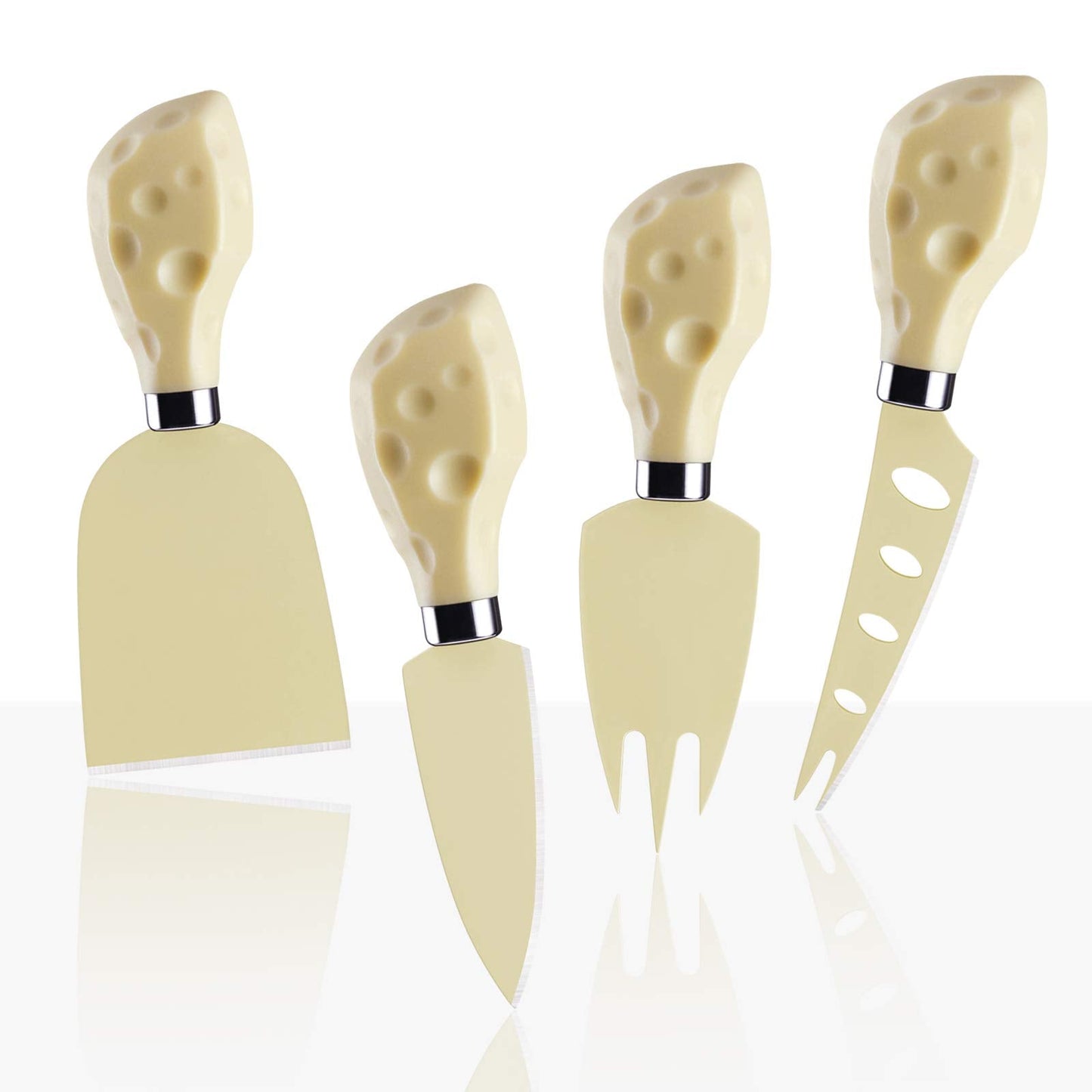 hecef Cheese Knife Set of 4, Non-Stick Coated Gift Set for Christmas, Anniversary, Party, Housewarming, Picnic, Birthdays, Wedding(Beige)