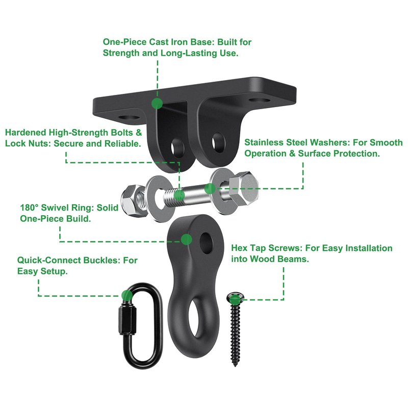 SELEWARE Heavy Duty Black Swing Hangers, 2400LB Capacity One-Piece Cast Iron Porch Swing Hangers Kit with Screws for Wooden Sets Porch Patio Playground Yoga Hammock Chair Indoor & Outdoor Use, 2 Pack