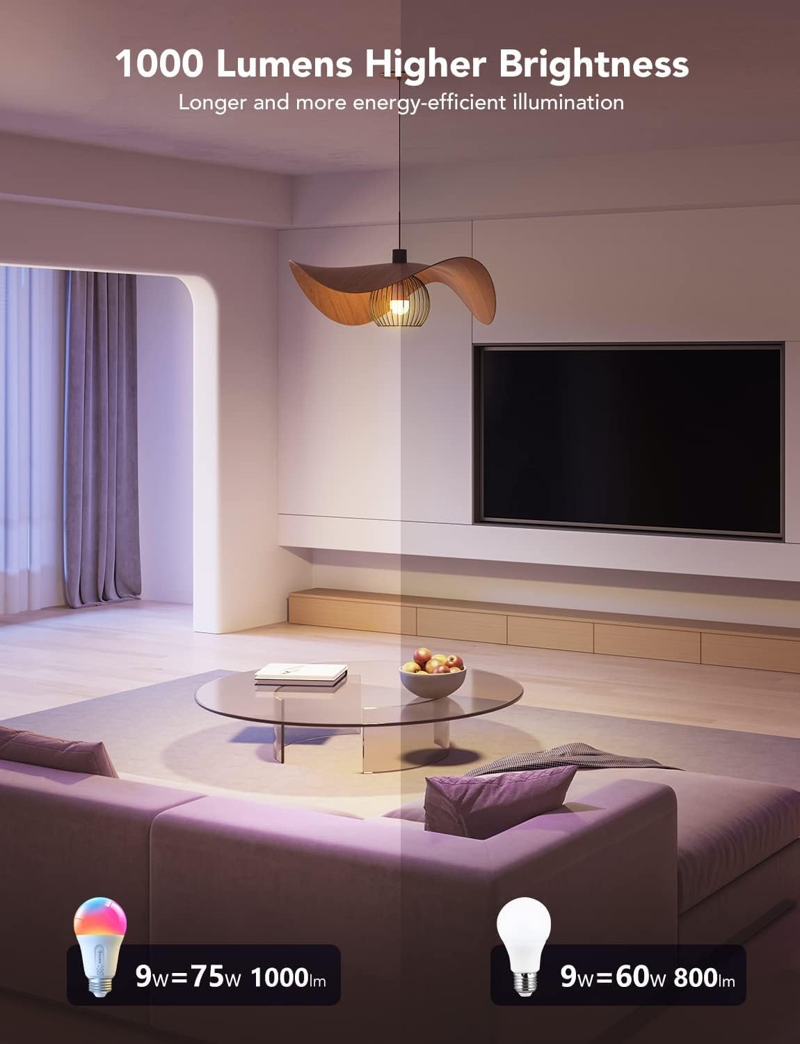 Govee Smart Bulb RGBWW, 1000lm Wi-Fi LED Bulbs B22, Smart Light Dimmable, DIY 16 Million Color, 64 Dynamic Scenes, Works with Alexa & Google Assistant, 1 Pack