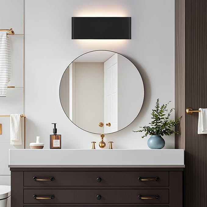 Mille Luckiole 15Inch Bathroom Vanity Mirror Light,5-in-1 CCT 3000K/3500K4000K/5000K/6500K Selectable Hallway LED Wall Light,Modern LED Sconce Wall for Stairwell,Bedroom,20W Black 4 Pack Led Wall Lamp
