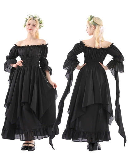NSPSTT Victorian Dress Renaissance Costume Women Gothic Witch Dress Medieval Wedding Dress(S/M, Black)