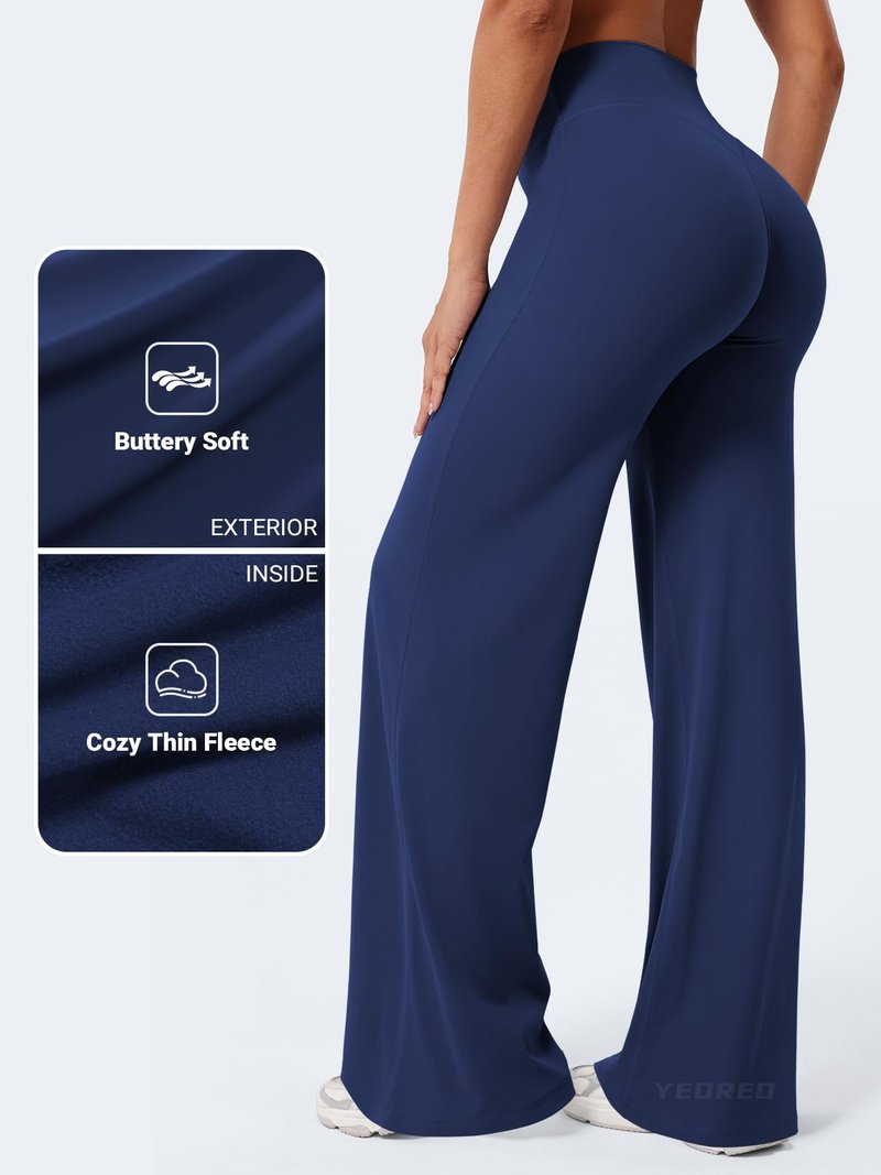 YEOREO Workout Leggings Womens No Front Seam Straight Leggings 33" Thin Fleece High Waist Buttery Eddiy Gym Yoga Pants Navy Blue L