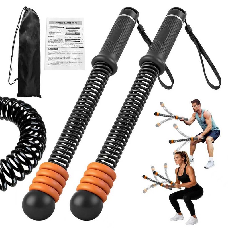 2PCS Adjustable Weighted Ropeless Battle Ropes, Heavy Duty Cordless Battle Rope for HIIT & Cardio Full-Body Workout Tool with Non-Slip Spiral Handles, Home Gym Equipment for Women & Men (Black)