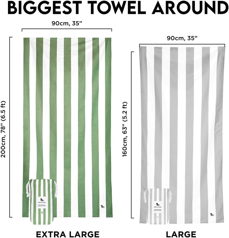 Dock & Bay Extra Large Beach Towel - Quick Dry, Sand-Free, Compact Design | 100% Recycled Material (200x90cm)