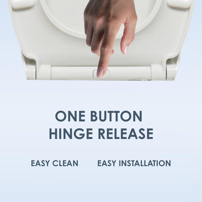 AQUALONA® Premium Thermoplastic Toilet Seat - Soft Close - Hard-Wearing Seat with One Button Hinge Release - Click, Lift & Clean Technology - Top and Bottom Fittings (White - Oval Shaped)