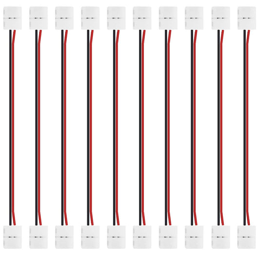 LightingWill 10pcs/Pack Strip to Strip with Wire Solderless Snap Down 2Pin Conductor LED Strip Connector for 8mm Wide 3528 2835 Single Color Flex LED Strips