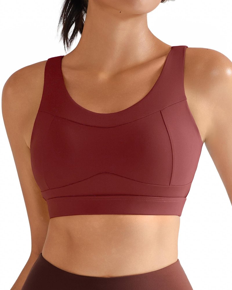 RUNNING GIRL High Impact Sports Bras for Women,Racerback Running Bra Workout Crop Tank Tops Longline Sports Bra Push up(WX2667 Winedred XXL)