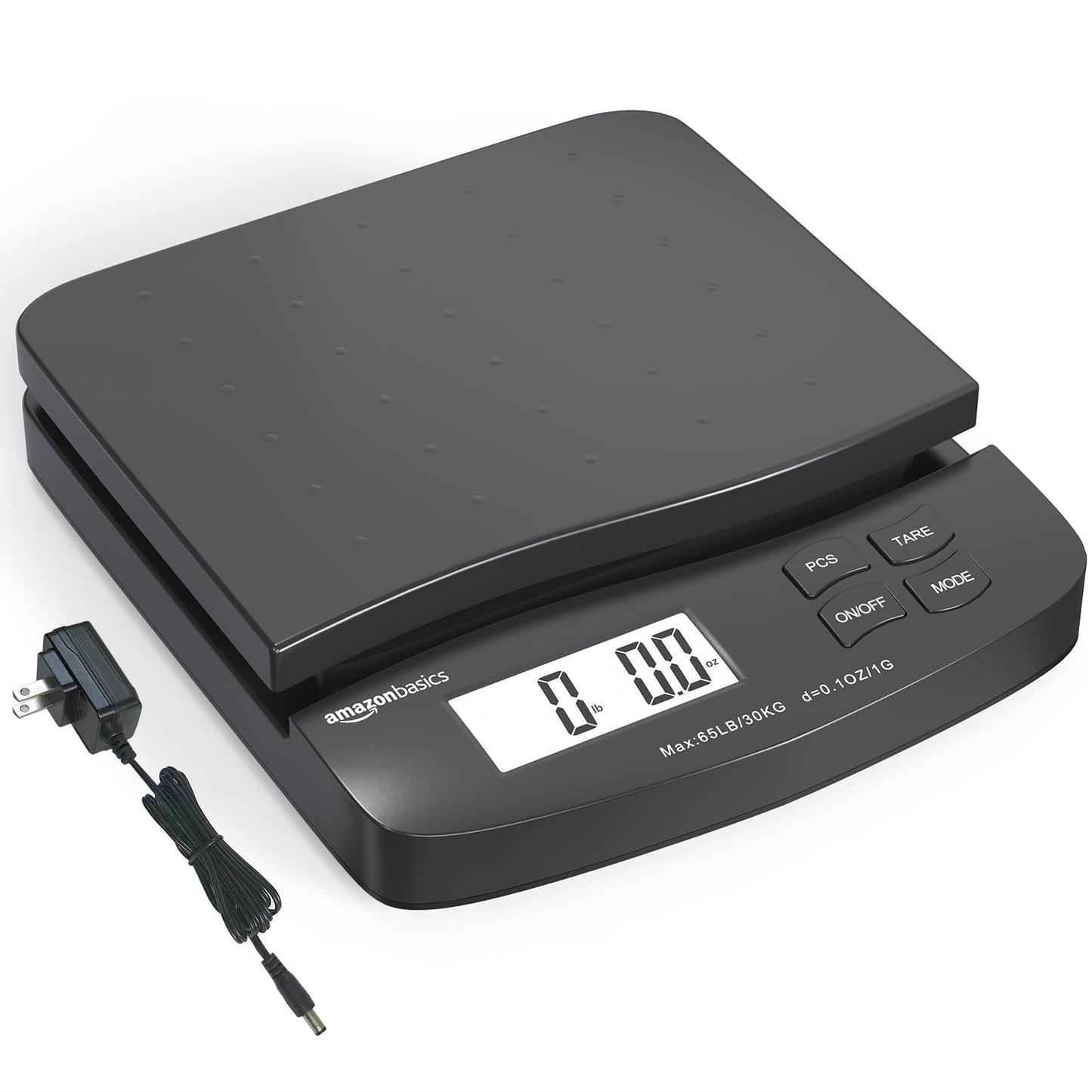 Amazon Basics Digital Postal Scale, AC Adapter, 65 lb Capacity, 0.1 oz Readability, Black