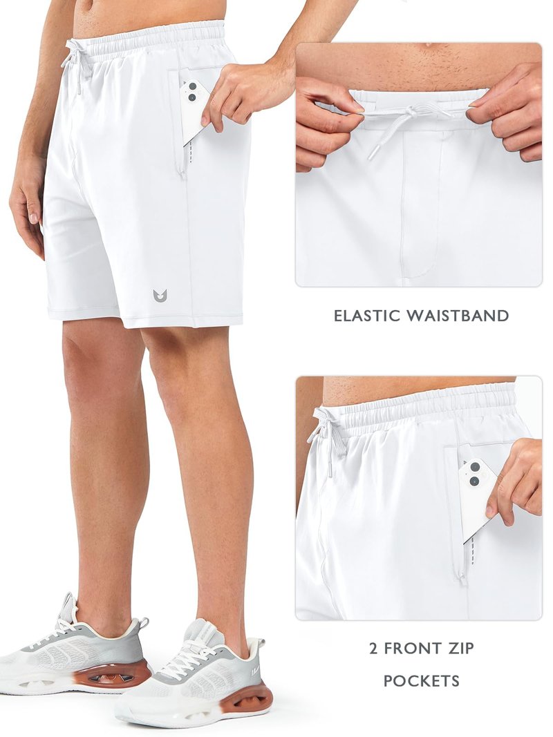 NORTHYARD Men's 7" Gym Shorts Knit Athletic Tennis Shorts for Men with Zipper Pockets for Workout Athletic Training Black L