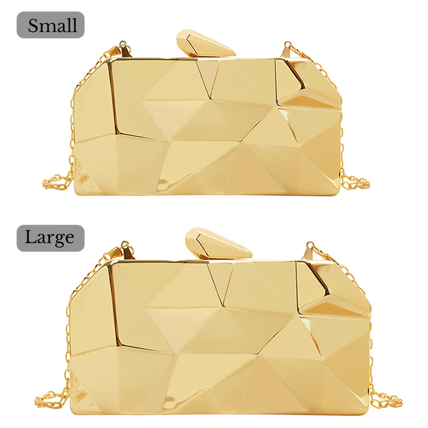 Reberomantic Women Lattice Pattern Metal Handbag Chain Geometric Evening Clutch Purse (G-Large Gold)