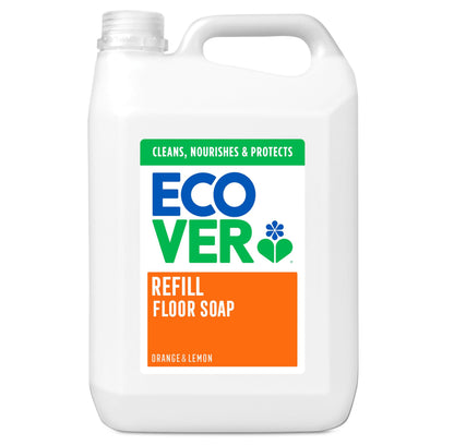 Ecover Floor Soap Refill, Multi-Surface Floor Soap For A Bright Finish, Orange and Lemon Scent, Pack of 1, 1 x 5L