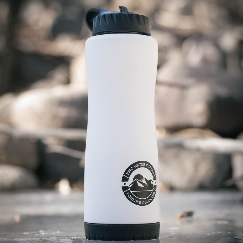 Epic Water Filters Vostok Stainless Steel Insulated Water Bottle and 75 Gallon Filter - Removes 99.99% of Water Impurities, 34oz,