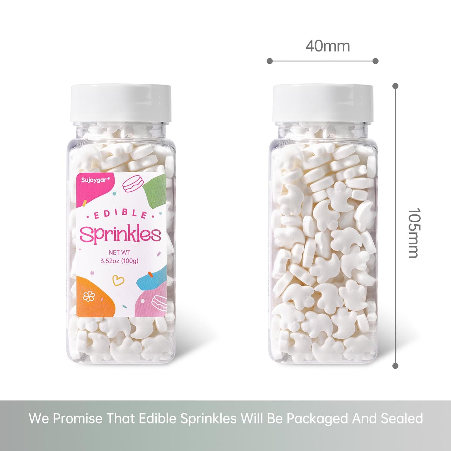 Ghosts Sprinkles for Cake Decorating, 3.52oz Edible White Ghosts Candy Sprinkles for Cupcake Toppers Baking Cookie Halloween Party Supplies Birthday Celebrations