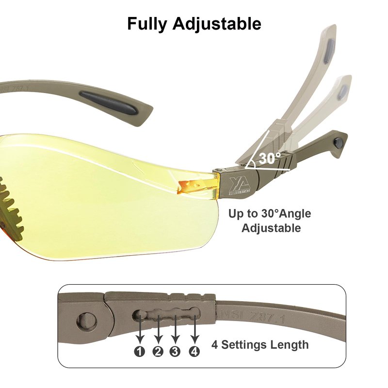 xaegistac Shooting Glasses Anti-fog Shooting Range Eye Protection, Adjustable Safety Glasses with Zipper Hard Case (khaki frame yellow lens)