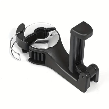 Car Headrest Hook with Phone Holder, Universal 360 Rotation Headrest Hooks for Purses and Bags (Black)