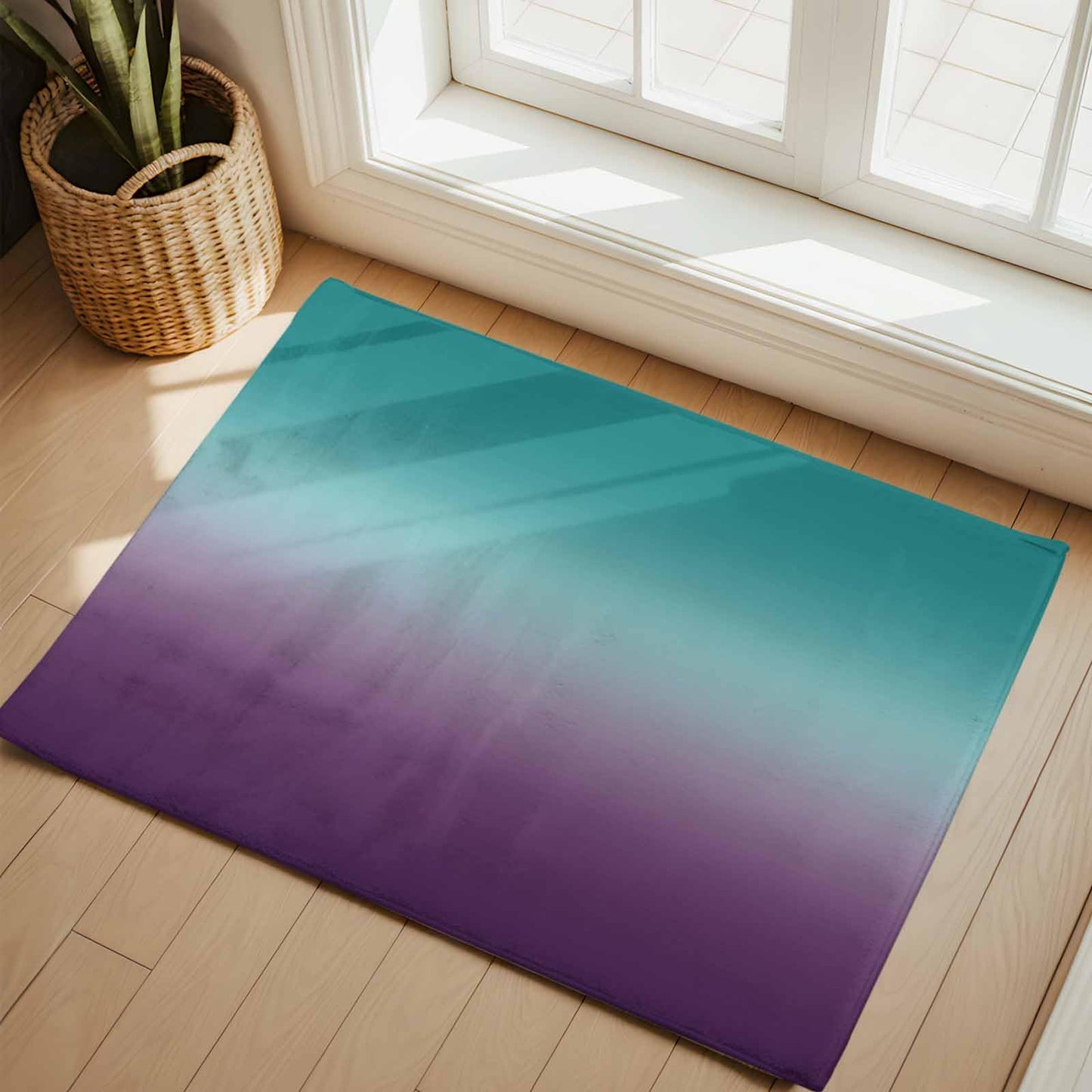 Teal Purple Ombre Doormat Bath Rug 2x3 Ft, Soft Small Bathroom Entrance Mat, Turquoise Gradient Modern Abstract Art Washable Non-Slip Indoor Outdoor Carpet for Entryway Front Door Sink