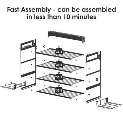 CCCEI Garage Tools Storage with Charging Station. Power Tool Battery Organizer Utility Shelf with Power Strip. 4 Drills Holder Wall Mount Rack, Black 4 Layer.