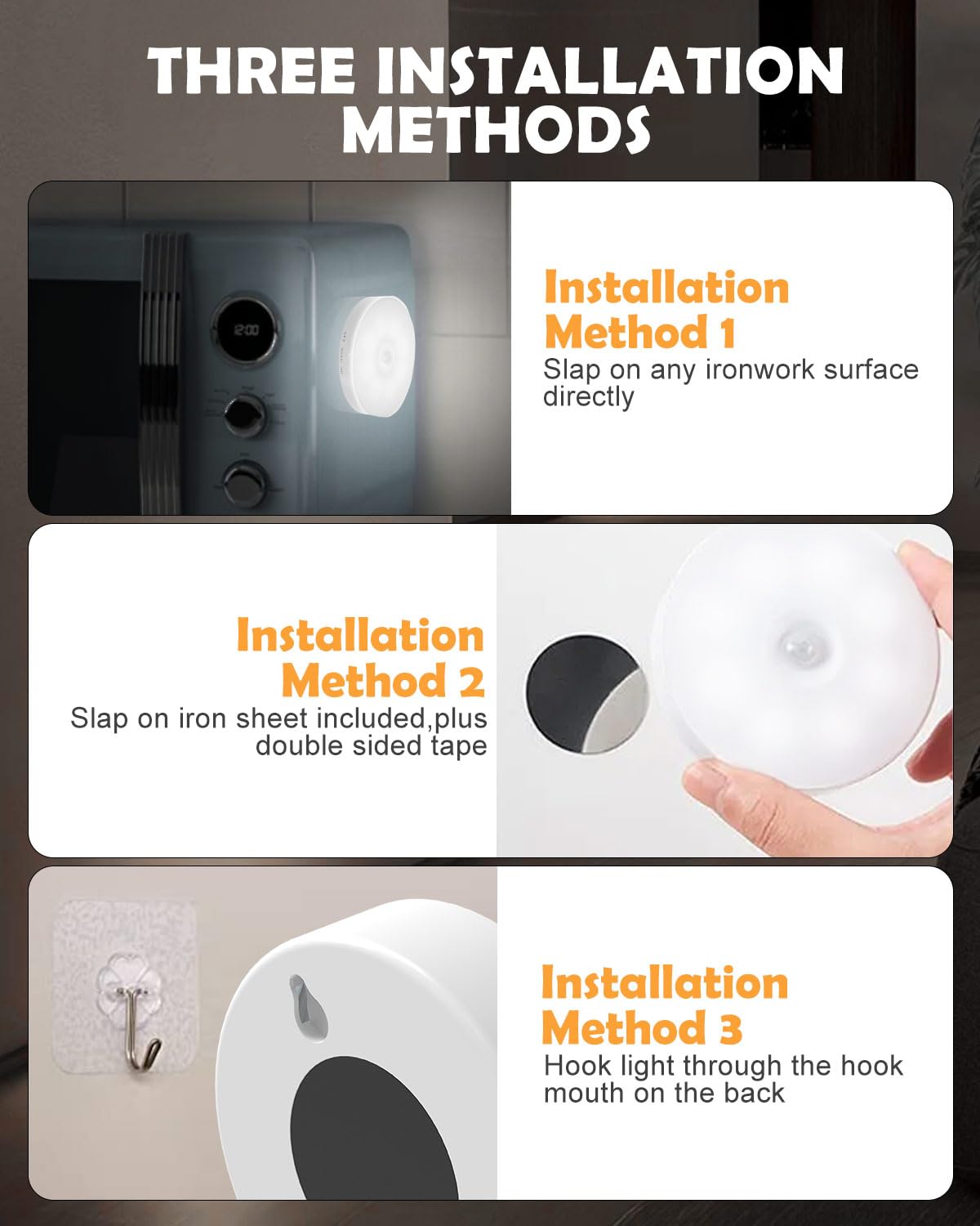 Motion Sensor Lights Indoor, 6 Pack Cupboard Light, Stair Lights Night Light, 3 Modes USB Charging Wall, Magnetic for Kitchen Stair Closet Under Cabinet