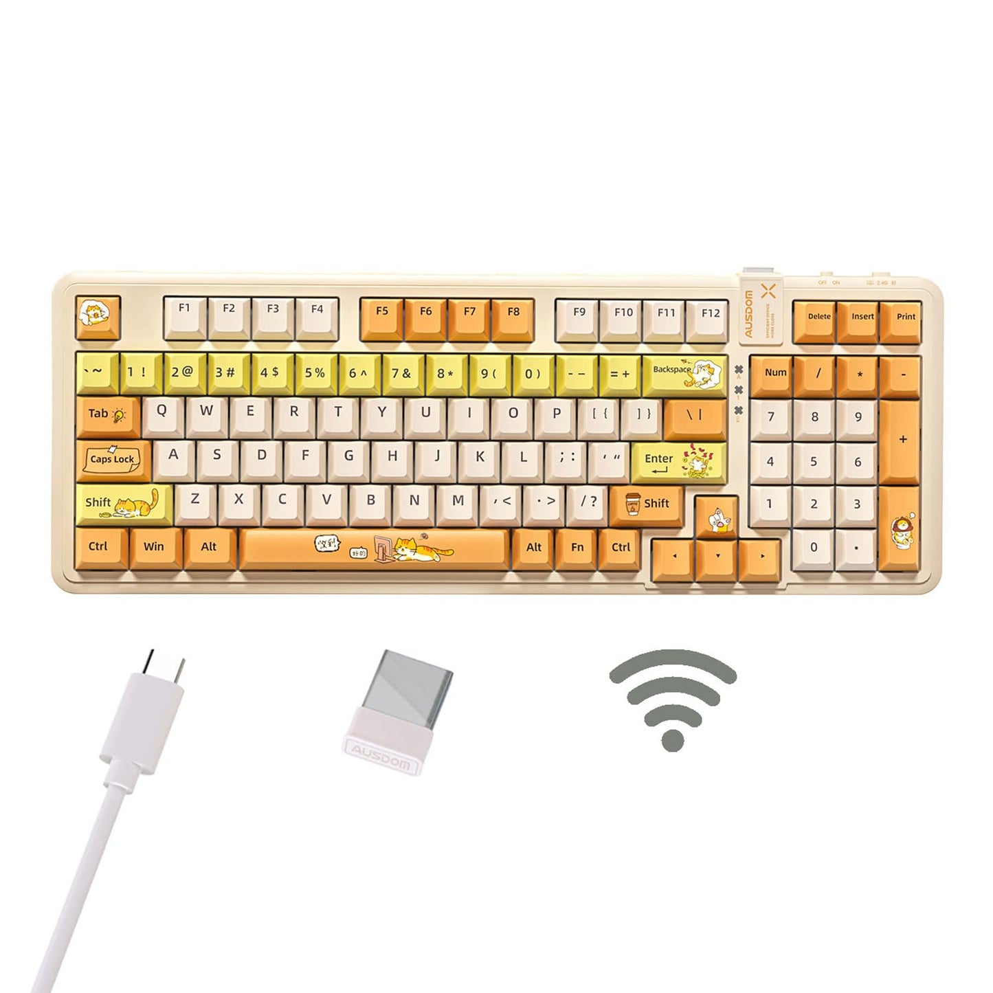 AUSDOM 98Pro Silent Mechanical Keyboard, Wireless Hot Swappable Gaming Keyboard with Backlit,Gasket Structure,Pre-lubed Tactile Switches,2.4GHz/Type-C/Bluetooth Custom Keyboards (Green & White-Silent)