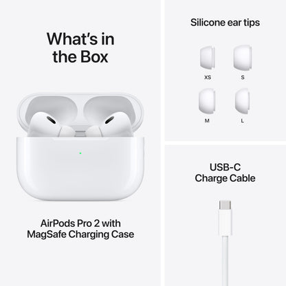 Apple AirPods Pro 2 Wireless Earbuds, Bluetooth Headphones, Active Noise Cancellation, Hearing Aid Feature, Transparency, Personalised Spatial Audio, High Fidelity Sound, H2 Chip, USB C Charging