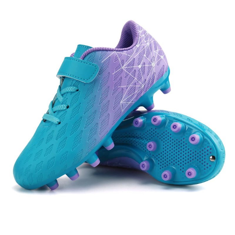 brooman Kids Firm Ground Soccer Cleats Boys Girls Athletic Outdoor Football Shoes (4,Mint Purple)