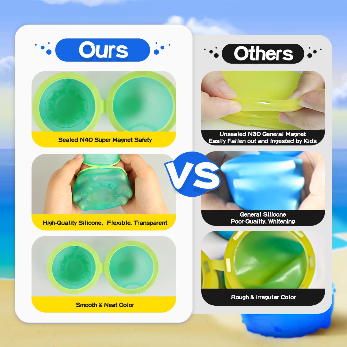 Hiliop 16PCS Reusable Silicone Refillable Water Balloons for Kids & Adults, Self-Sealing with Magnetic & Mesh Bag