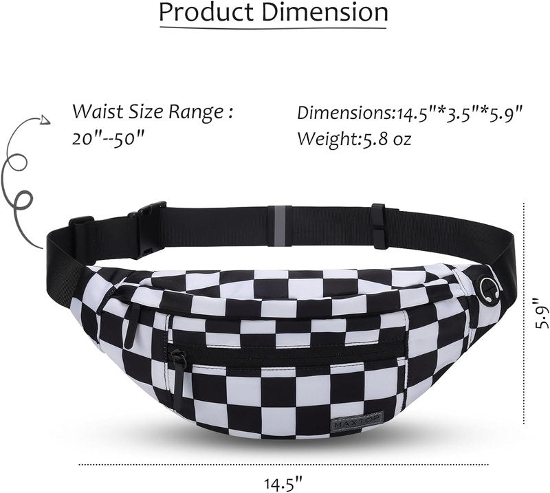 MAXTOP Large Crossbody Fanny Pack - 4-Zipper Pockets for Sports, Travel & Casual Use | Hands-Free Waist Bag for All Phones