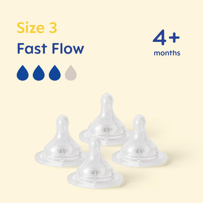 MAM Teats Size 3 | 4 Pack | Fast Flow | Suitable from 4+ Months | Fits All MAM Bottles | Made from SkinSoft Silicone | Baby Accessories